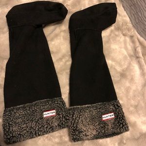 Hunter Boots black fleece socks with faux fur trim